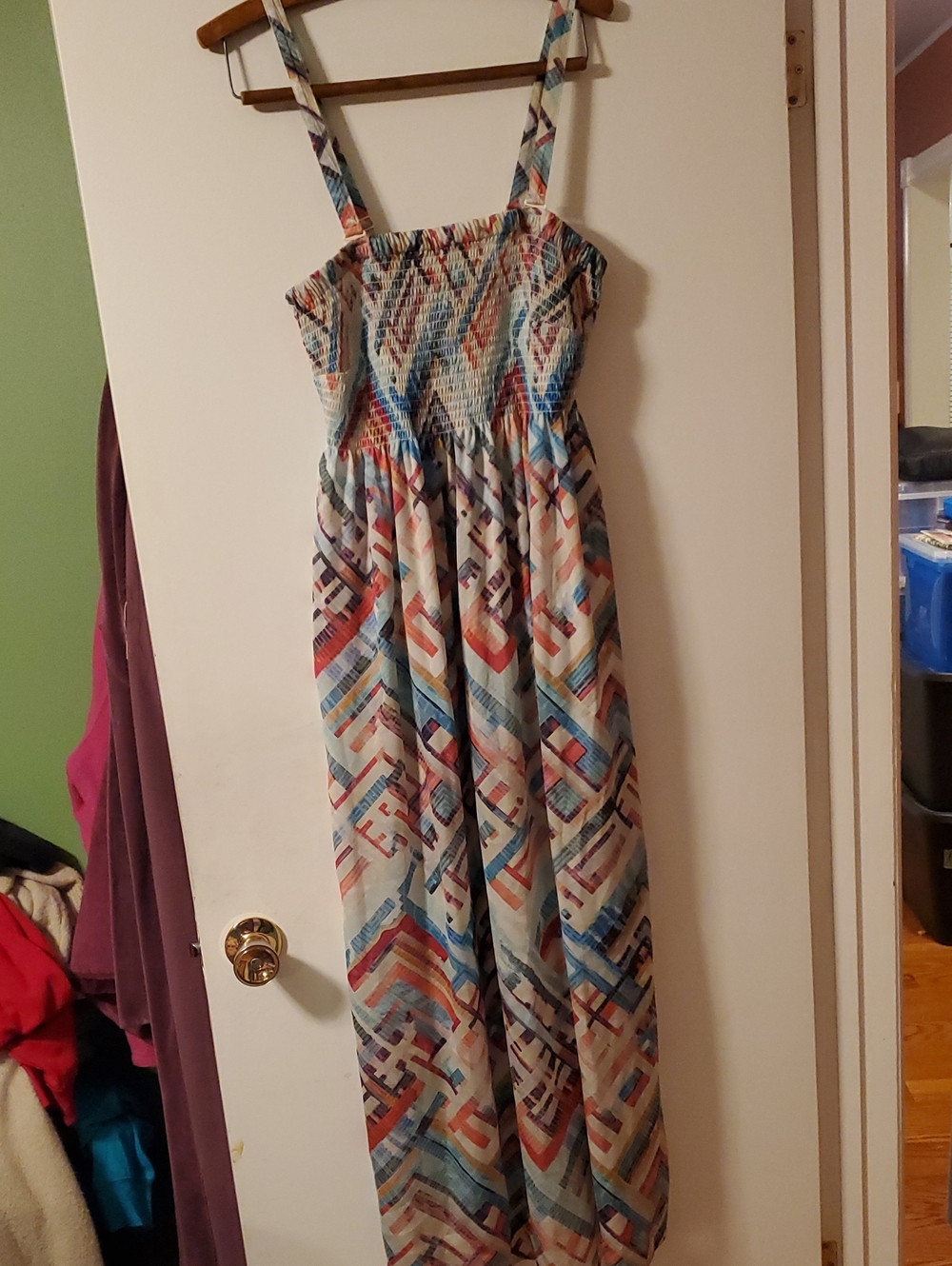 Pennigntons Size X Smocked Strap Maxi Sundress in Multi-Color Geometric Print
